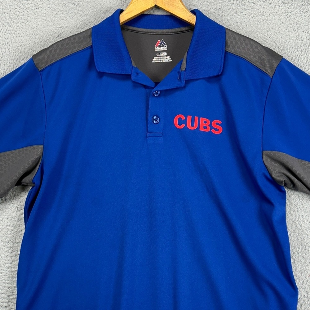 Chicago Cubs Mens Polo Shirt XL Blue Grey Athletic Short Sleeve Rugby Majestic